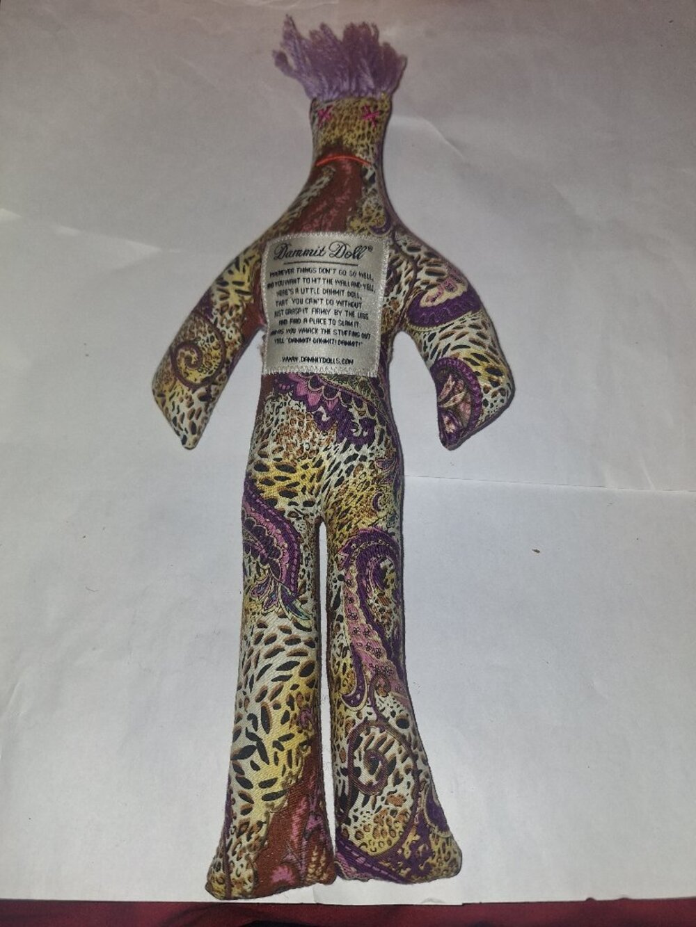USED DAMMIT DOLL FLORAL MULTICOLOR FABRIC CLOTH YARN HAIR STRESS RELIEF